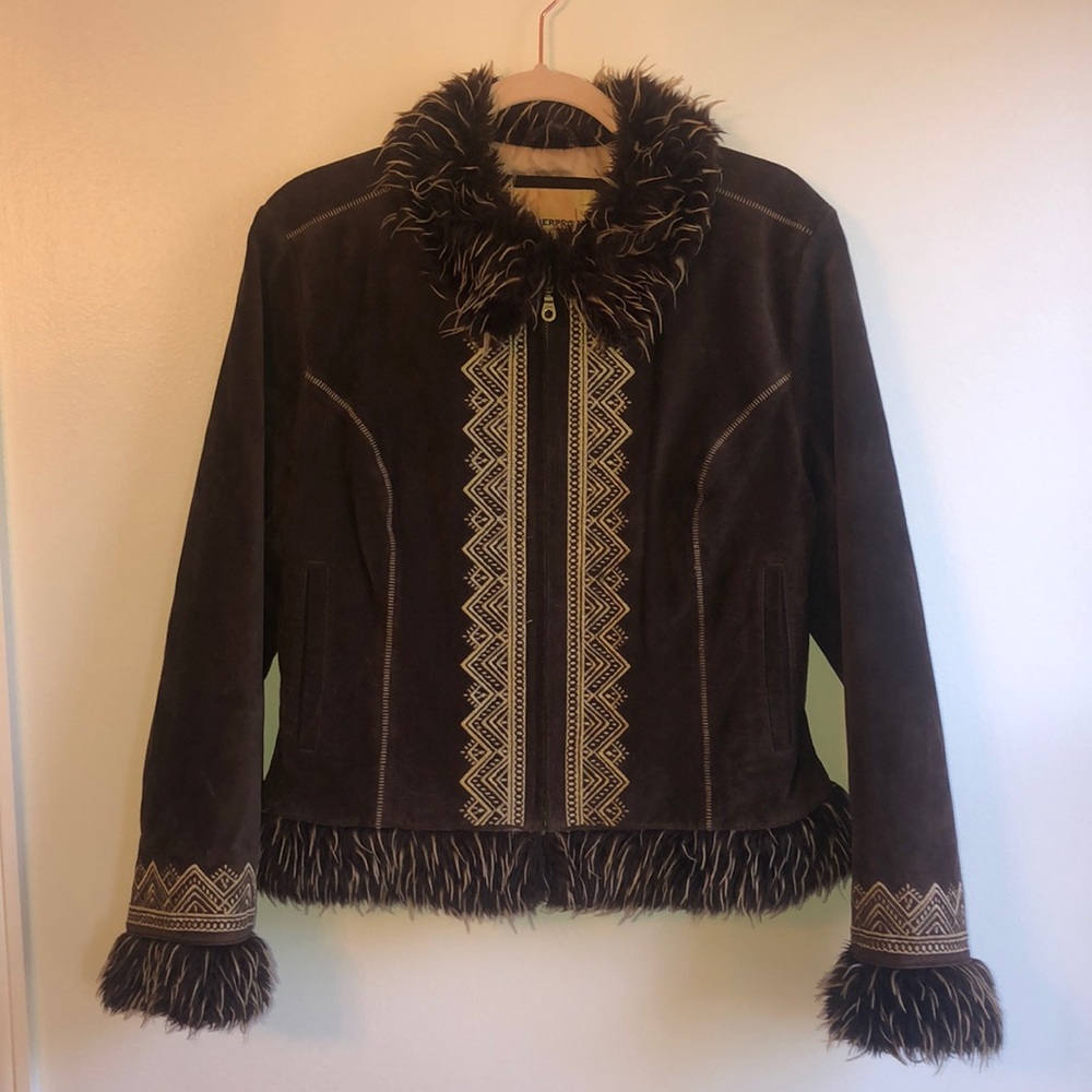 LIKE NEW BROWN LEATHER WEATHERPROOF JACKET